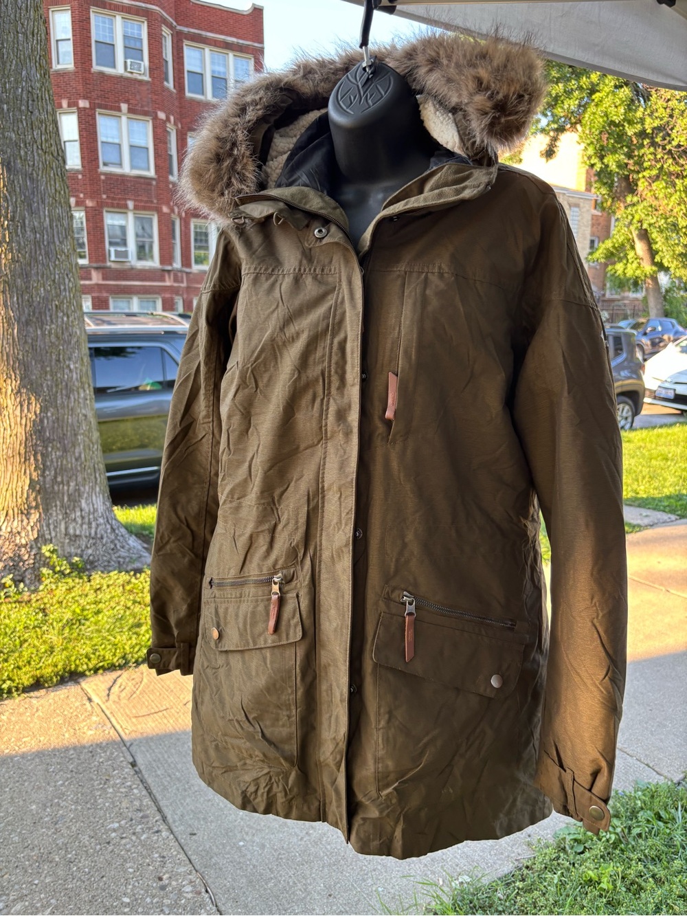 Columbia Olive Green Faux Fur Hooded Coat